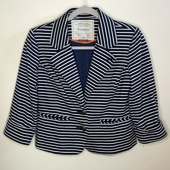 CARTONNIER XS NAVY BLUE AND WHITE STRIPED BOATING JACKET - Picture 1 of 10